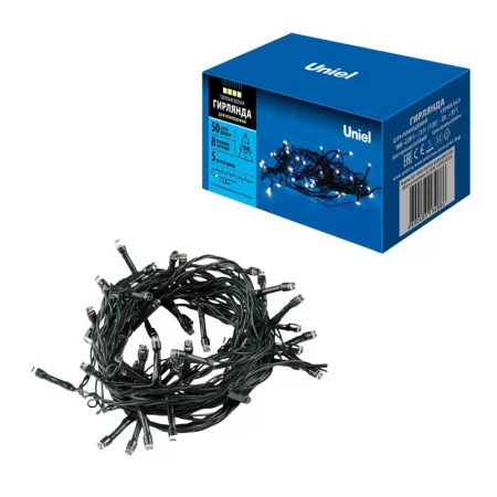 Гирлянда LED ULD-S0500-050/DGA WARM WHITE IP20 5м 50 диодов. тепл. бел. свет провод зел. Uniel 