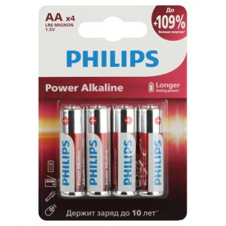 Элемент питания алкалиновый AA/LR6 1.5В Power (блист. 4шт) Philips 