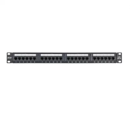 Панель коммутационная 19дюйм 1U 24 порта кат.5e класс D 100МГц RJ45/8P8C 110/KRONE T568A/B неэкран. черн. NETLAN 