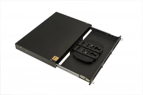 Бокс оптический FO-19V-1U-3хSLT-W130H30-24UN-BK универс. выдвижной 19дюйм от 8 до 24 портов (SC duplex LC ST FC) (со спайс. пласт. без пигтейлов. и прох. адапт.) черн. Hyperline 