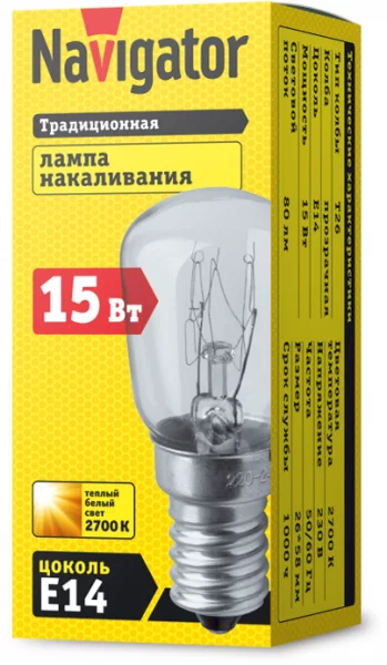 Лампа накаливания 61 203 NI-T26-15-230-E14-CL Navigator 