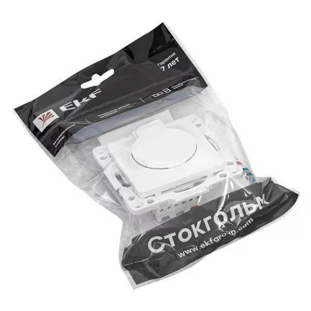 Розетка 1-м СП Стокгольм 16А IP44 с заземл. защ. шторки с крышкой механизм бел. PROxima EKF 