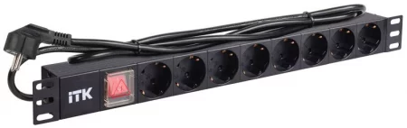 Блок розеток 8 мест PDU (немец. станд.) DIN49440  с LED выкл. алюм. профиль1U шнур 2м ITK 