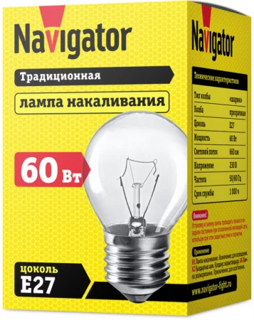 Лампа накаливания 94 312 NI-C-60-230-E27-CL (КНР) Navigator 