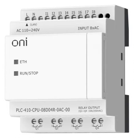 Модуль ЦПУ ПЛК 410 8 DI 4 RO 220В AC с Ethernet портом без экрана ONI 