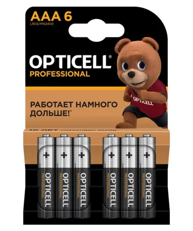 Элемент питания алкалиновый AAA/LR03 (блист. 6шт) Professional Opticell 