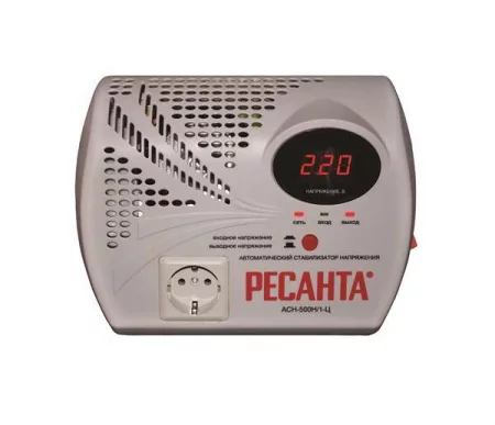 Стабилизатор напряжения АСН-500 Н/1-Ц 1ф 0.5кВт настен. с розеткой IP20 релейный Ресанта 