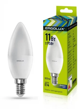 Лампа светодиодная LED-C35-11W-E14-6K Свеча 11Вт E14 6500К 172-265В Ergolux 