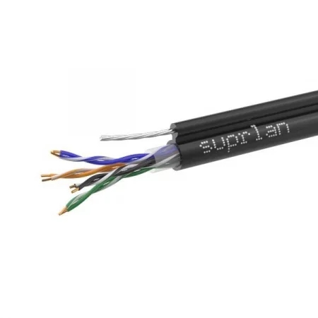 Кабель витая пара U/UTP кат.5E 4х2х24AWG solid Cu PE Outdoor Standard трос черн. (м) SUPRLAN 