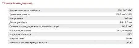 Комплект "Теплый пол" (мат) двухжил. 150Вт/кв.м 