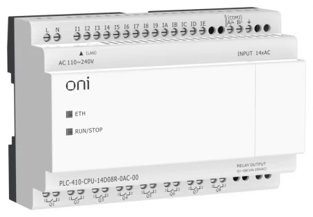 Модуль ЦПУ ПЛК 410 14 DI 8 RO 220В AC с Ethernet портом без экрана ONI 