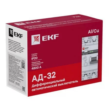 Выключатель автоматический дифференциального тока 2п (1P+N) C 40А 300мА тип AC 4.5кА АД-32 защита 270В электрон. PROxima EKF 