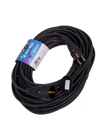 Удлинитель-шнур 1х30м 16А IP44 250В 4кВт черн. каучук КГ 3х2.5 УХз16 Россия КОСМОС 