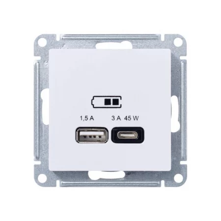 Розетка USB AtlasDesign тип A+C 45Вт высокоскор. ЗУ QC PD механизм лотос SE 