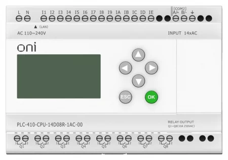 Модуль ЦПУ ПЛК 410 14 DI 8 RO 220В AC с Ethernet портом с экраном ONI 