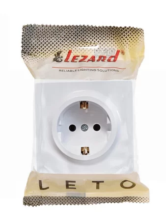 Розетка 1-м ОП LETO с заземл. ПБТ бел. LEZARD 