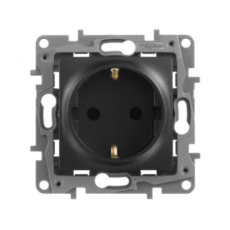 Розетка 1-м СП Etika 16А IP31 250В 2P+E с заземл. защ. шторки немецк. стандарт винтов. клеммы механизм антрацит IEK 