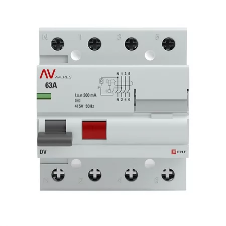 Выключатель дифференциального тока (УЗО) 4п 63А 300мА тип AC DV AVERES EKF 