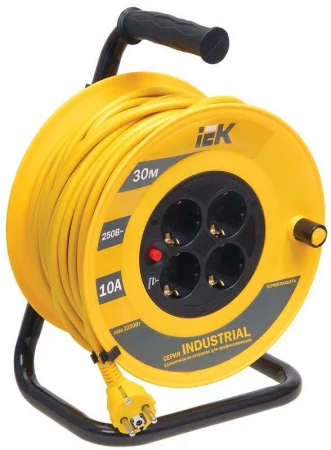 Удлинитель на катушке 4х30м с заземл. 10А IP20 Industrial УК30 3х1 термозащита IEK 
