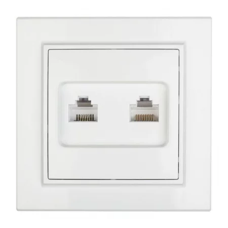 Розетка компьютерная + телефонная 2-м СП Минск RJ45 + Phone бел. Basic EKF 