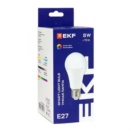 Лампа светодиодная Умная Connect 8Вт грушевидная RGBW E27 220-240В WIFI EKF 