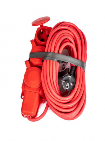 Удлинитель на каучуковой колодке 3х10м 16А IP44 250В 4кВт каучук КГ 3х2.5 красн. УХз16 Россия КОСМОС 
